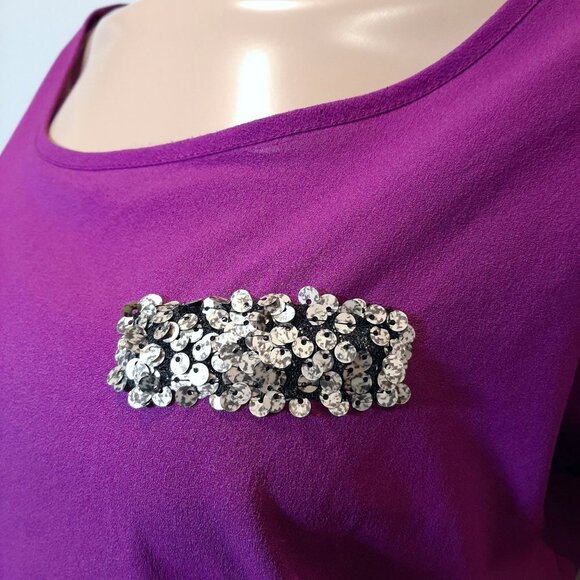 Vintage Havana High Low Sequin Top Long Sleeve Purple Metallic Blouse - Picture 7 of 11